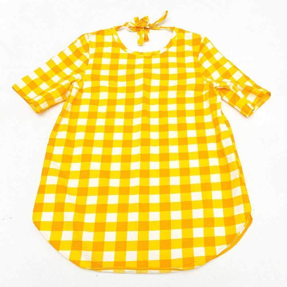 COS Plaid Gingham Yellow Short Sleeve Cotton Top Size M / 40